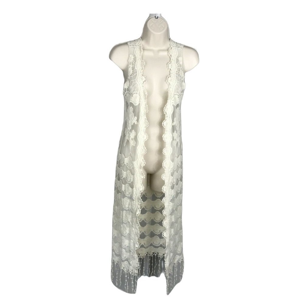 Demanding Cute Open Front Cardigan Top ~ Sz XS ~ Ivory ~ Sleeveless